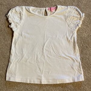 Girls White Eyelet Puff Sleeve Tee -